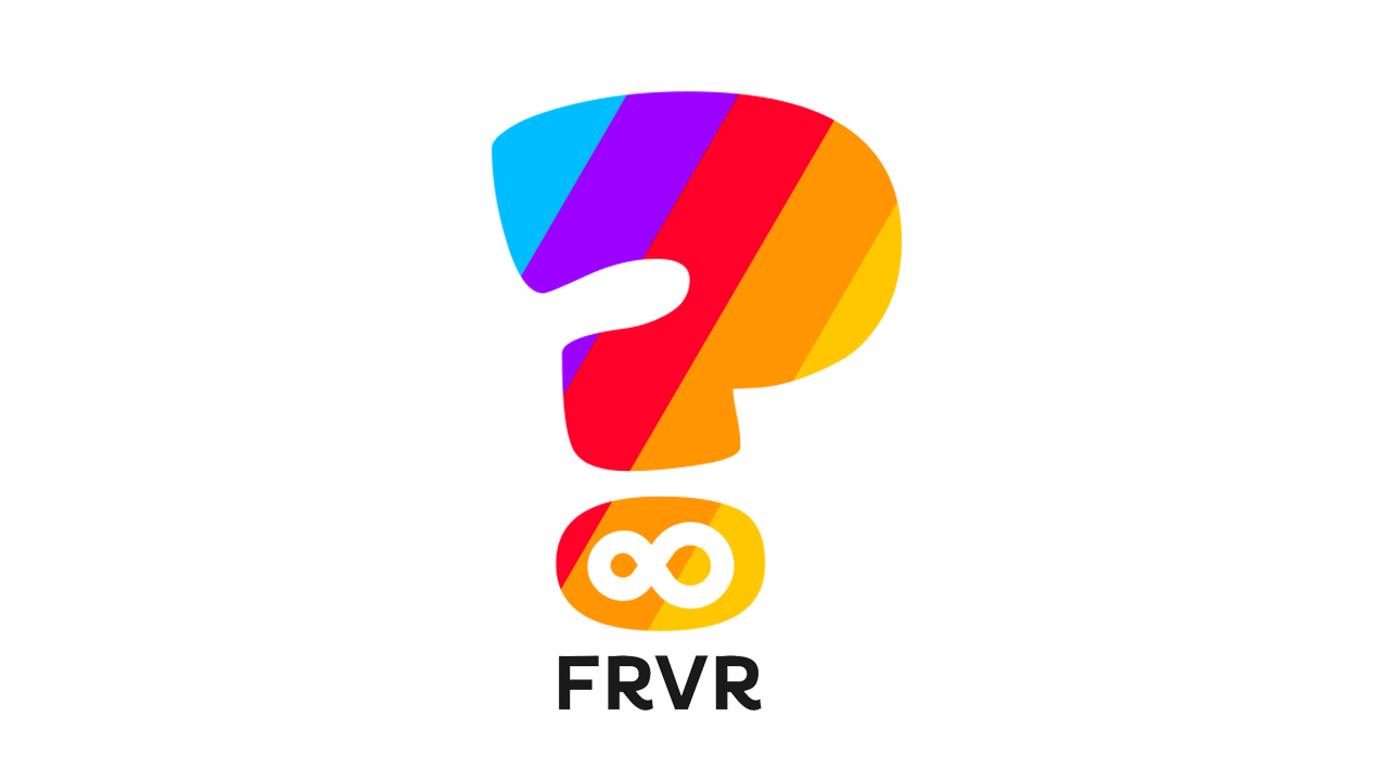 Image of a questionmark in FRVR color scheme, with the FRVR logo and text embedded, signifying the FAQ category.