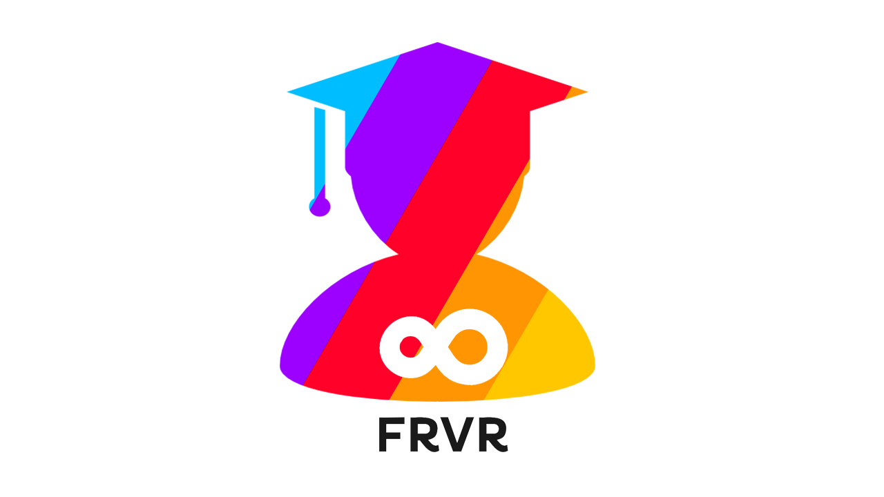 Image of a graduation silhouette in FRVR color scheme, with the FRVR logo and text embedded, signifying the Tutorials category.