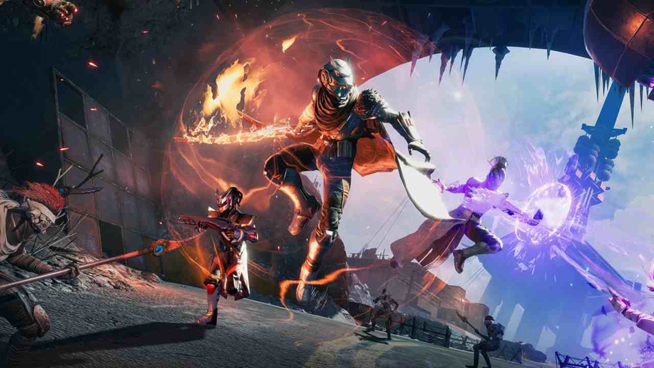 Destiny Rising keyart showing numerous characters charging forwards