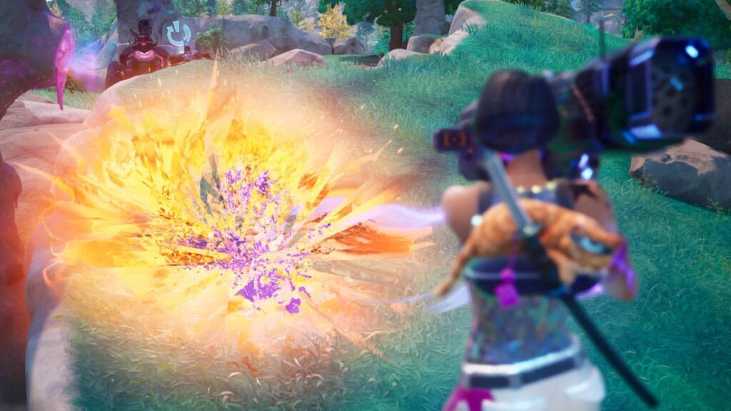 Fortnite player using the RPG to destroy bugs