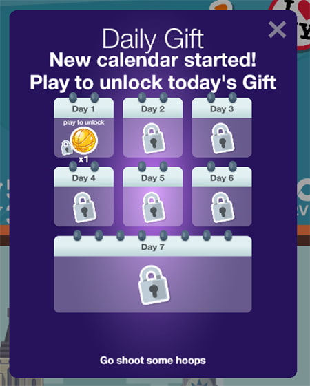 Image of the Daily Rewards window in FRVR Basketball.