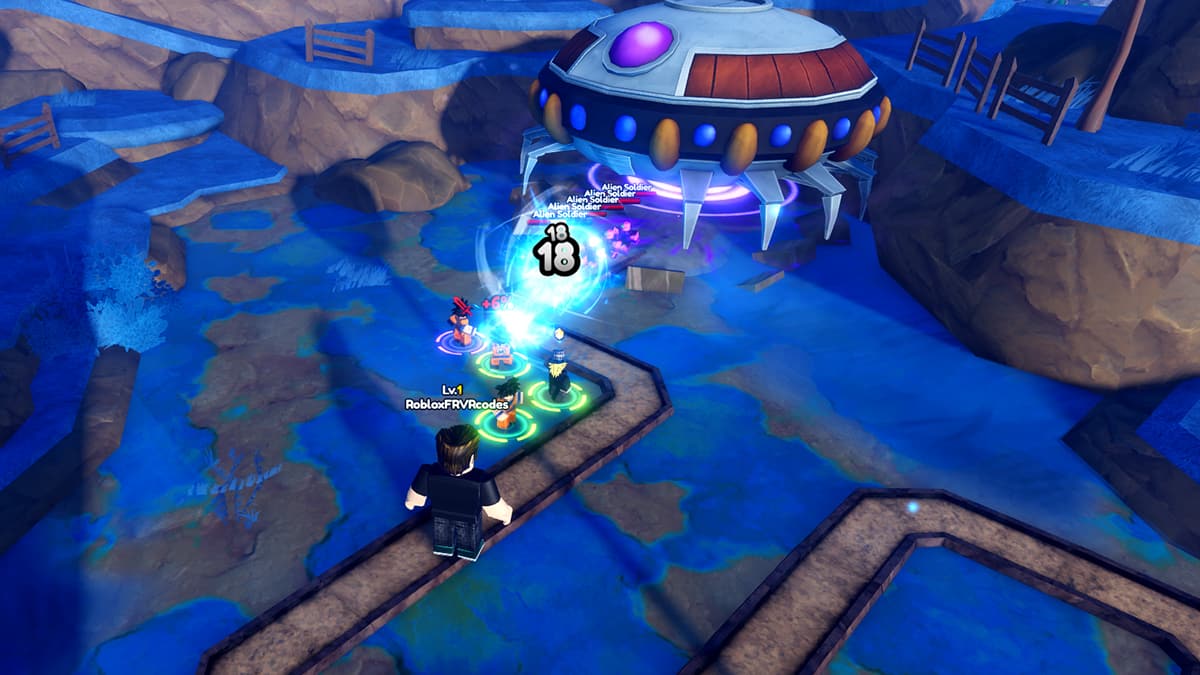 Image of the player fighting waves of enemies after using the latest codes in Anime Vanguards on Roblox.