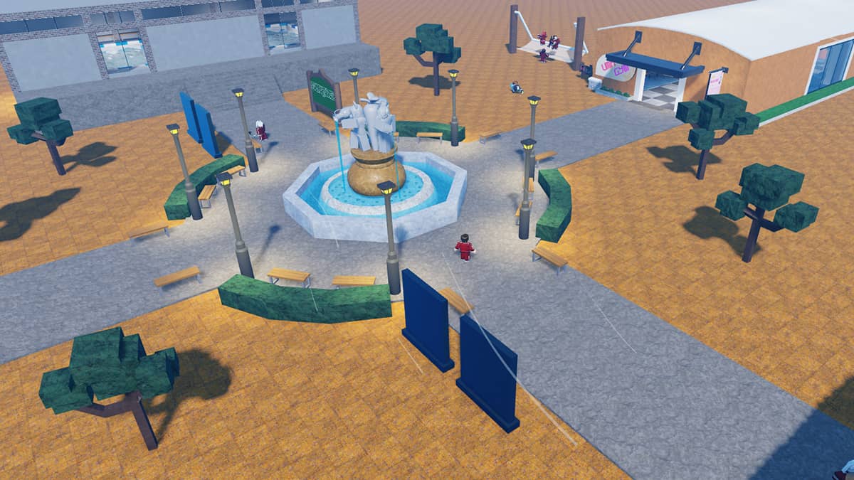 Image of the player at the town square, in the process of gaining skills by using codes in Umamusume Game on Roblox.