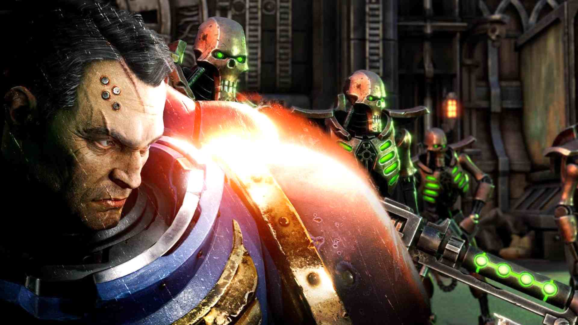 Warhammer 40,000: Space Marine 3 Titus in front of necrons