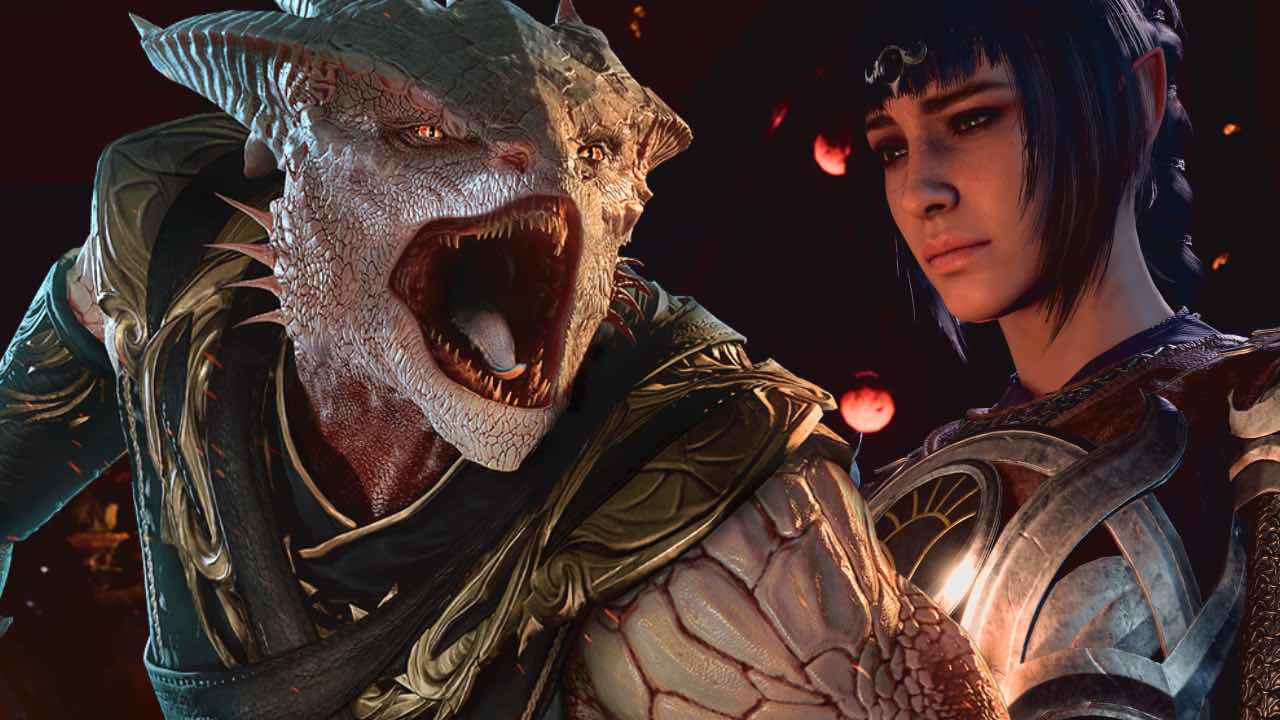 Baldur's Gate 3 Dark Urge character screaming in front of Shadowheart