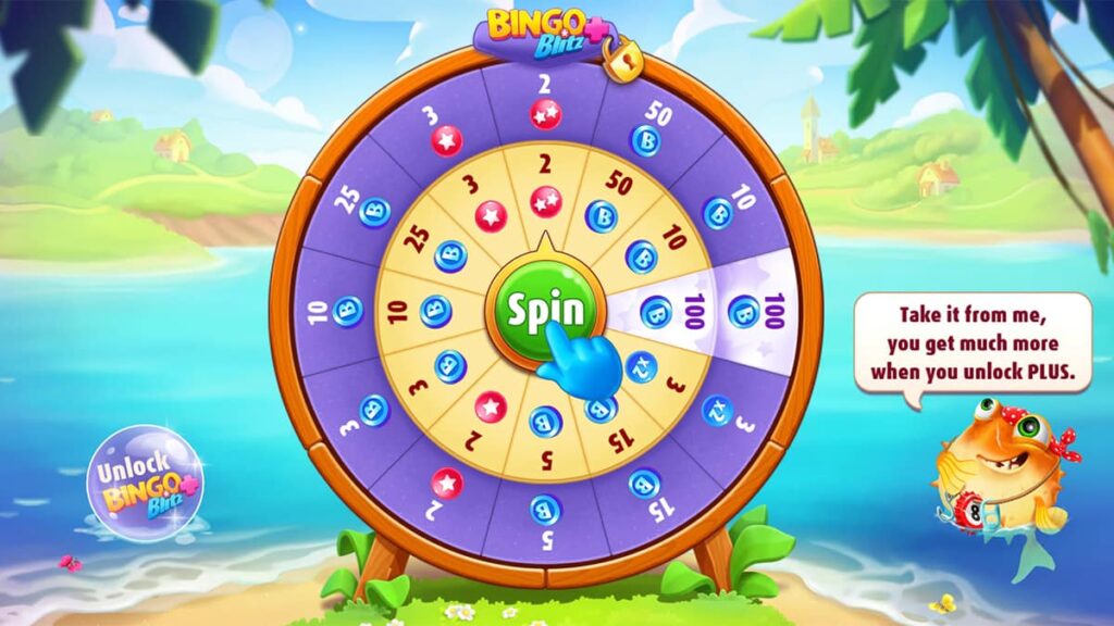 Image showing the free spins interface in the mobile game Bingo Blitz.