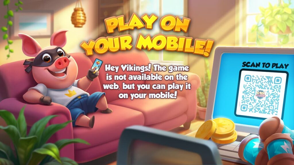 Image showing the "bounce notification" for Coin Master, explaining that the free rewards link can't be claimed on PC and must be claimed through Mobile.