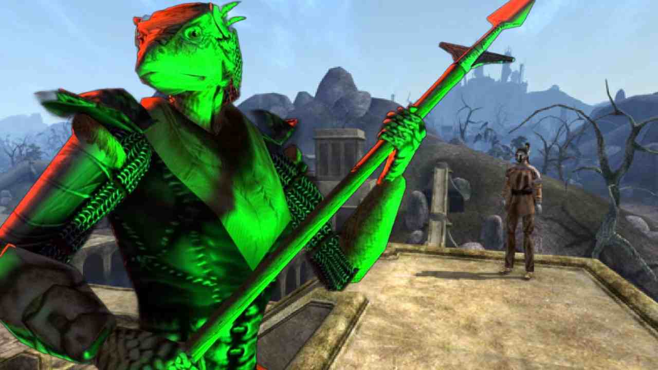 The Elder Scrolls 3 Morrowind argonian standing in front of Balmora