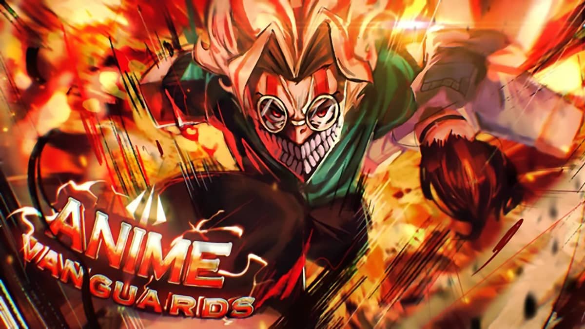 Cover image for the game Anime Vanguards on Roblox, showing one of the meta units jumping through an explosion.