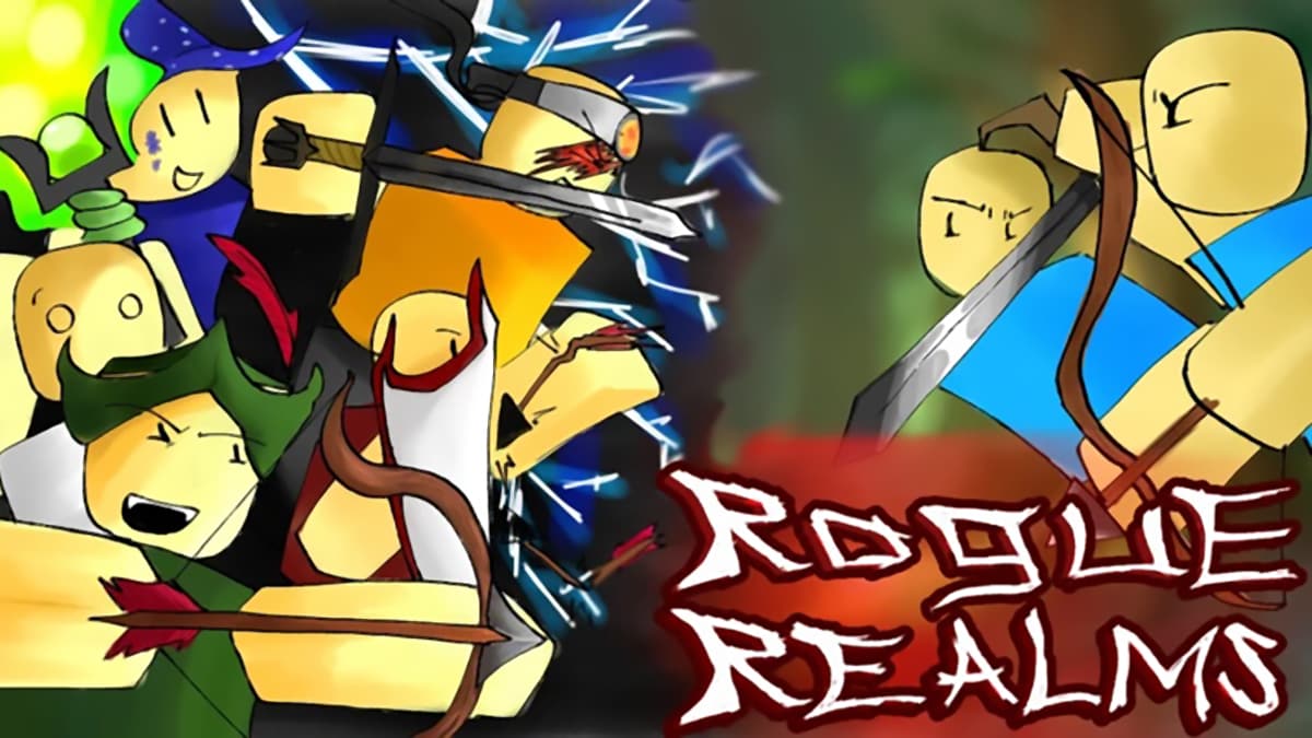 Cover image for the Roblox game RogueRealms, depicting characters facing enemies.