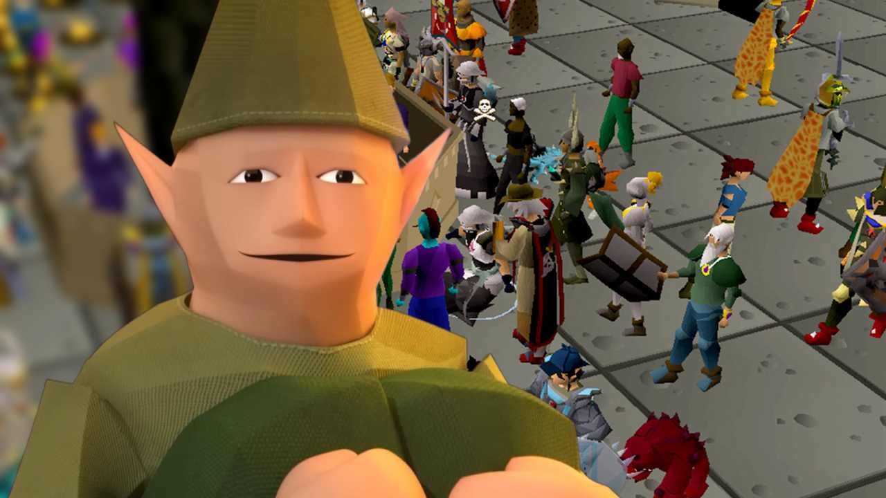 Old School RuneScape gnome chilling out in front of gameplay