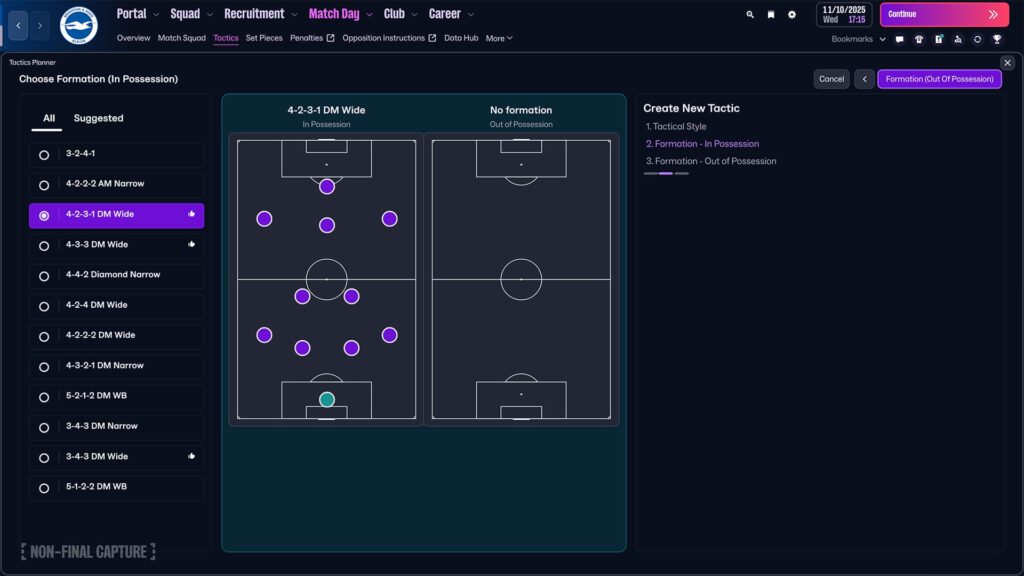 Image showing the Dual Tactics setup in Football Manager 26 (FM26).