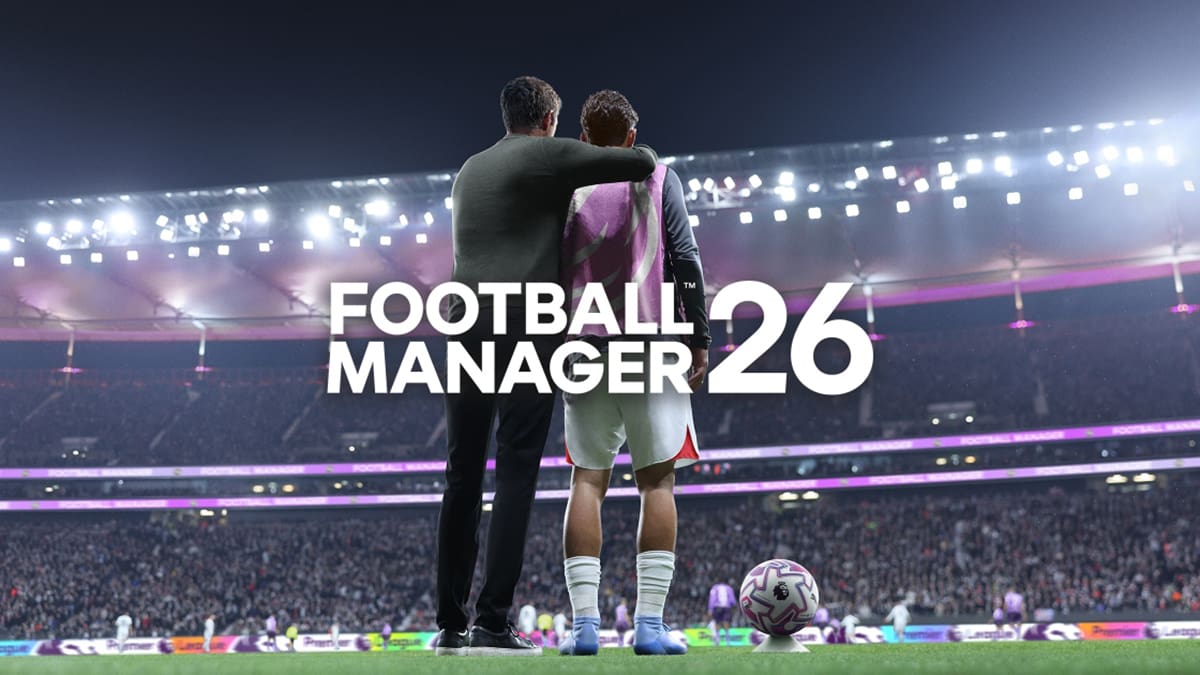 Cover image for Football Manager 26 (FM26), featuring a manager speaking to a player at the sideline.