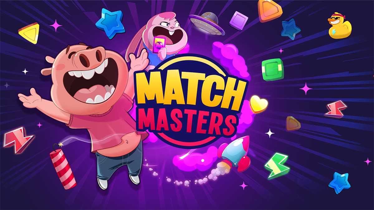 Cover image for the mobile game Match Masters on Android and iOS, featuring daily gifts, coins, boosters, spins through social media links.