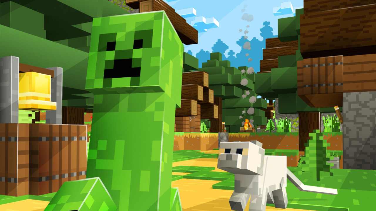 Minecraft Creeper running away from a village
