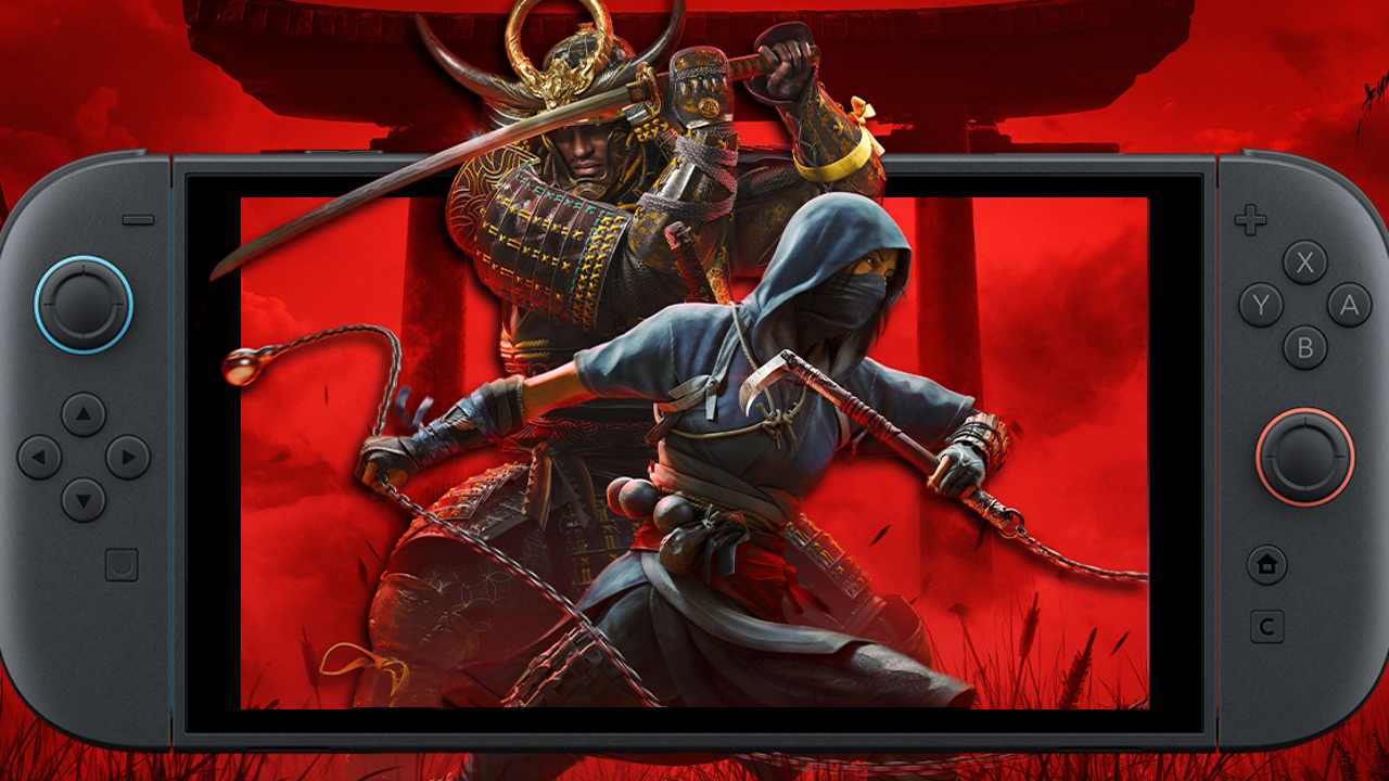Assassin's Creed Shadows Yasuke and Naoe jumping out of the Nintendo Switch 2