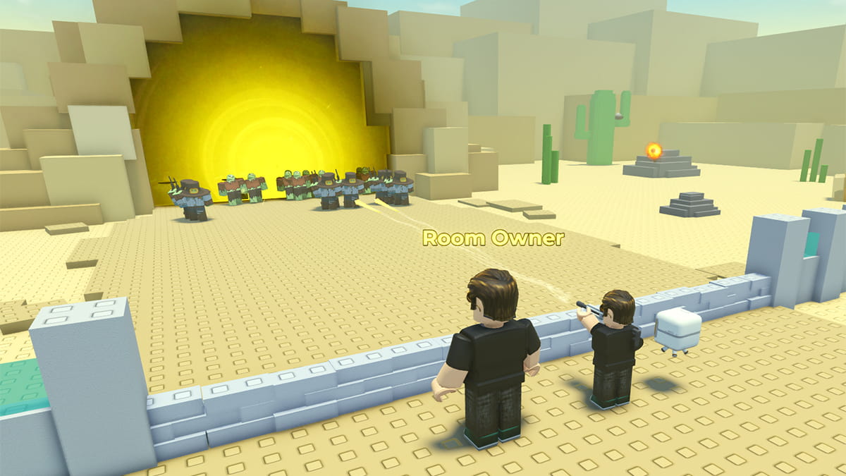 Image of the player defending their base against a horde of enemies after redeeming the latest codes in Endless Horde on Roblox.