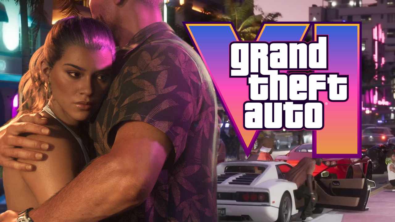 GTA 6 Jason and Lucia hugging in front of a city