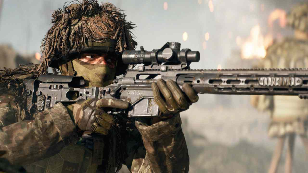 Battlefield 6 sniper aiming in a ghillie suit