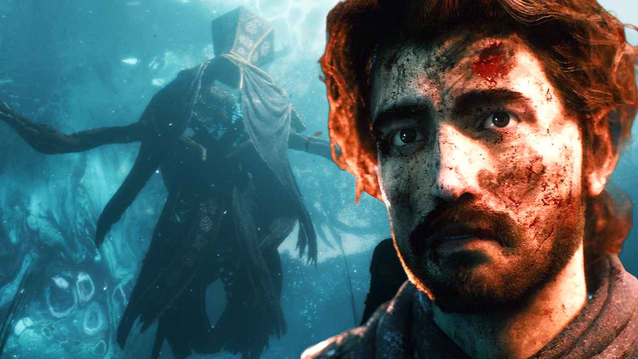 Charlie Cox's Gustave from Clair Obscur: Expedition 33 in front of a boss fight