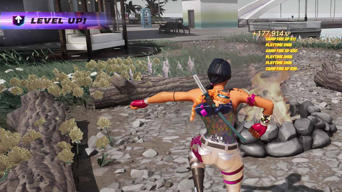 Fortnite character gaining XP with an XP map