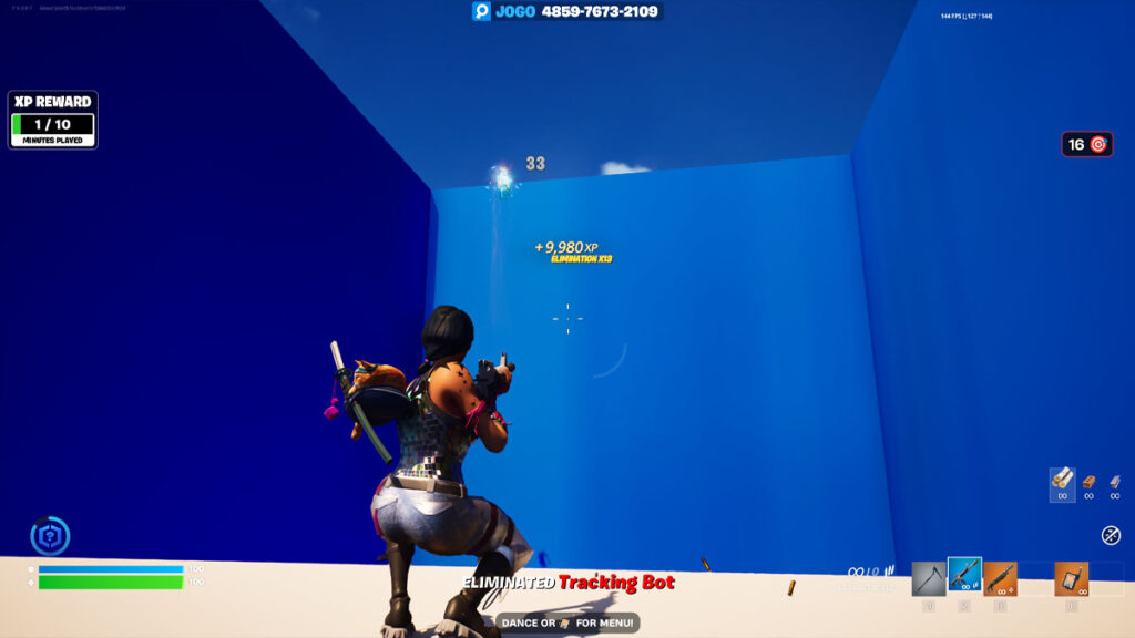 Fortnite player using an XP map to level up