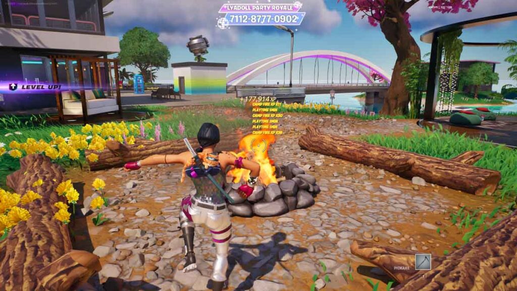 Fortnite character using XP maps to level up