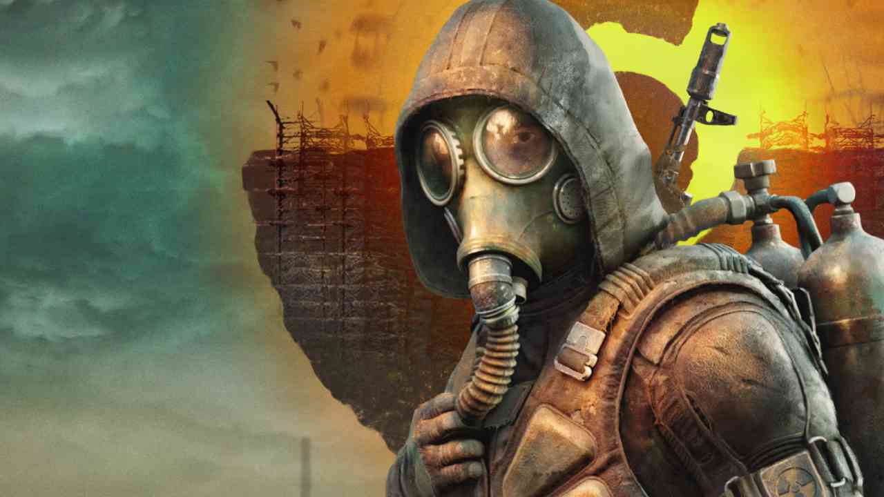 Stalker 2 Skiff standing in front of a nuclear warning symbol