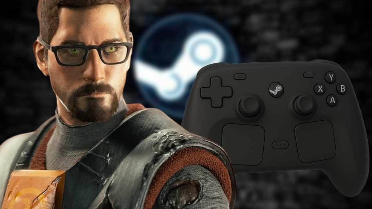 Gordon Freeman standing in front of a Steam Controller 2