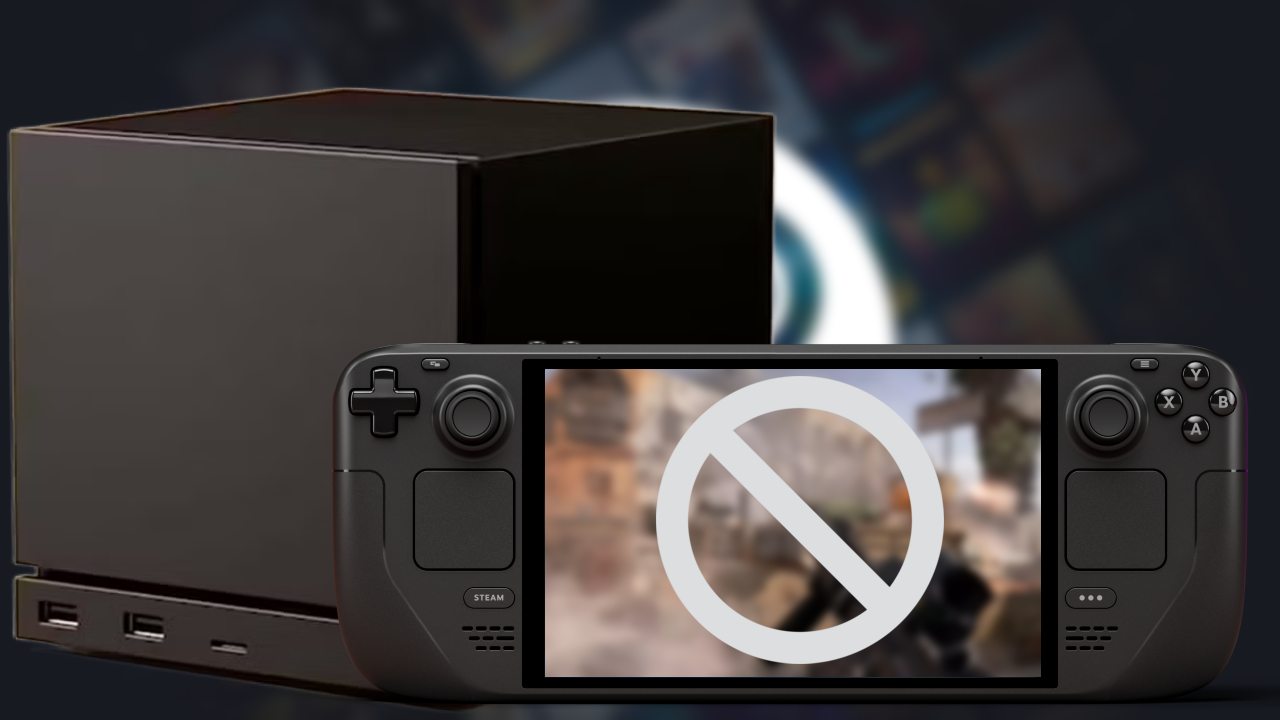 SteamOS Steam Machine and Steam Deck on an anti-cheat background