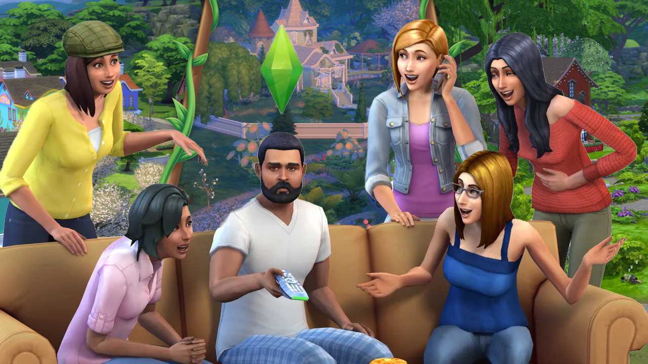 The Sims 4 characters sitting on a sofa in an enchanted forest