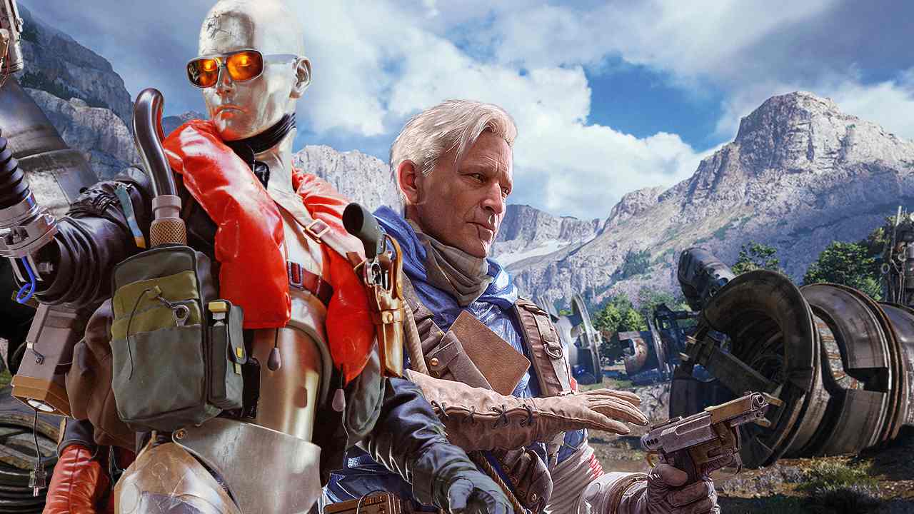 Arc Raiders characters standing in The Blue Gate robot graveyard