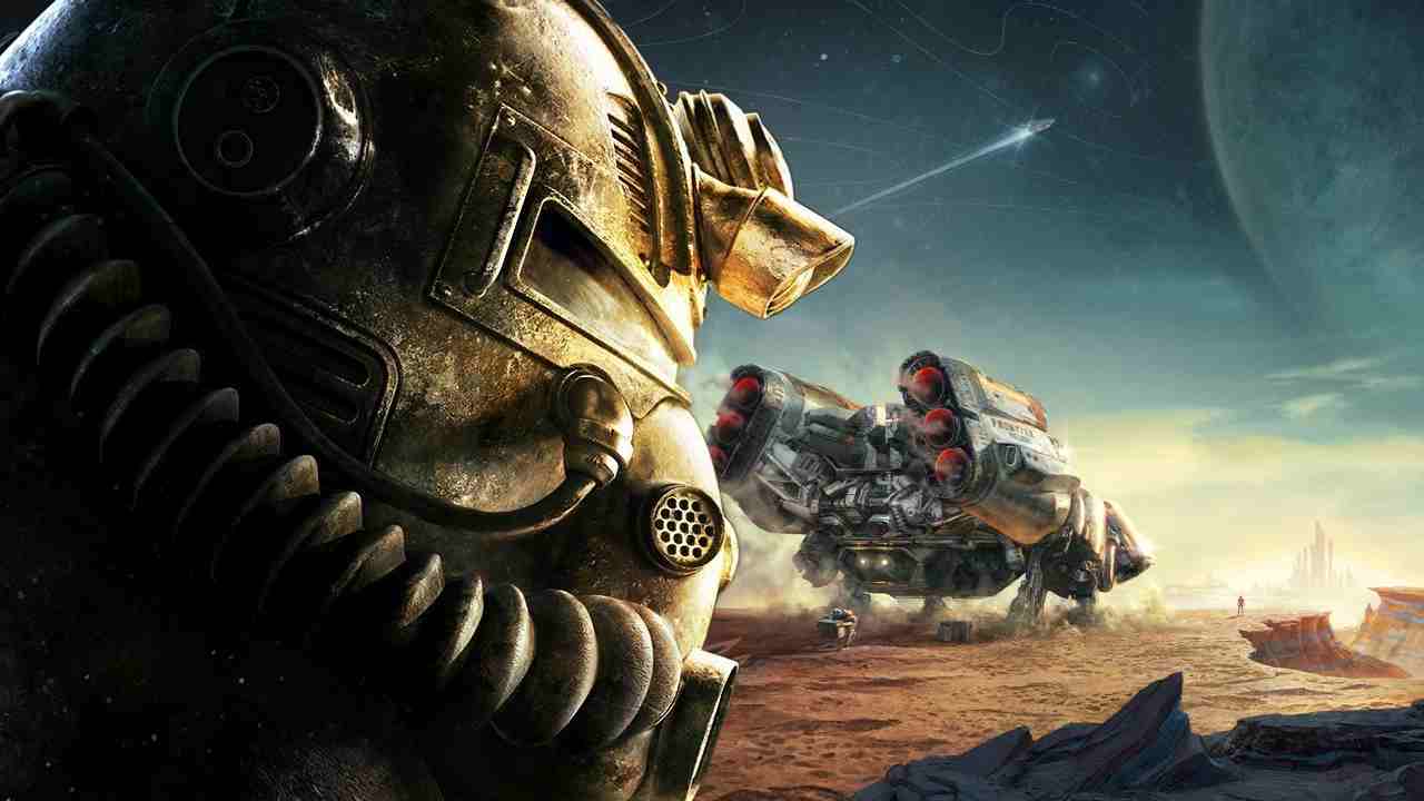 Fallout 76 character standing in front of starfield keyart