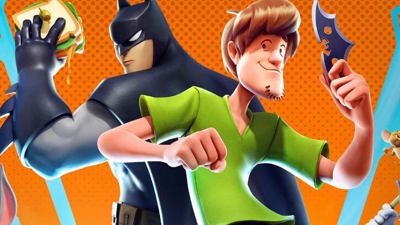 MultiVersus Batman and Shaggy posing with a burger and batarang