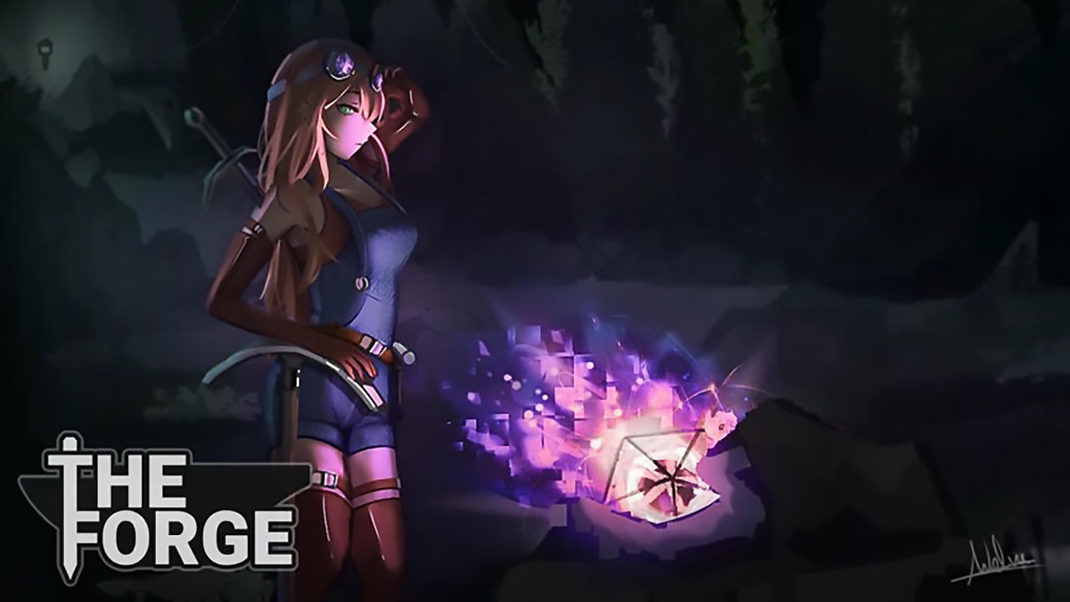 Featured image showing a miner discovering a Rune in The Forge on Roblox, providing a chance to enchant their gear with some of the best Runes, such as the ones from a Tier List.