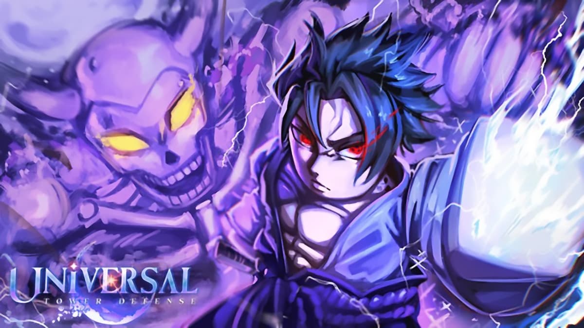 Featured image showing an anime character and a purple demon in Universal Tower Defense on Roblox, which features redeemable promo codes for players to claim.