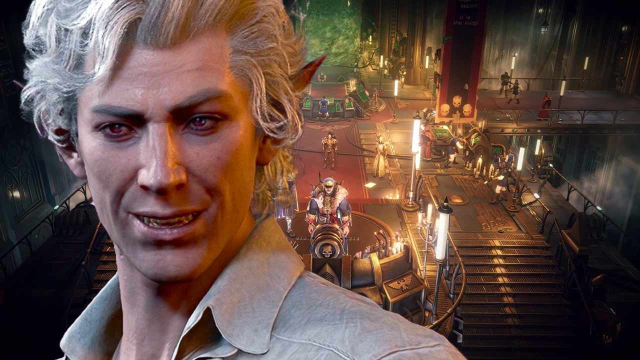 baldur's gate 3 astarion in front of warhammer 40,000 rogue trader