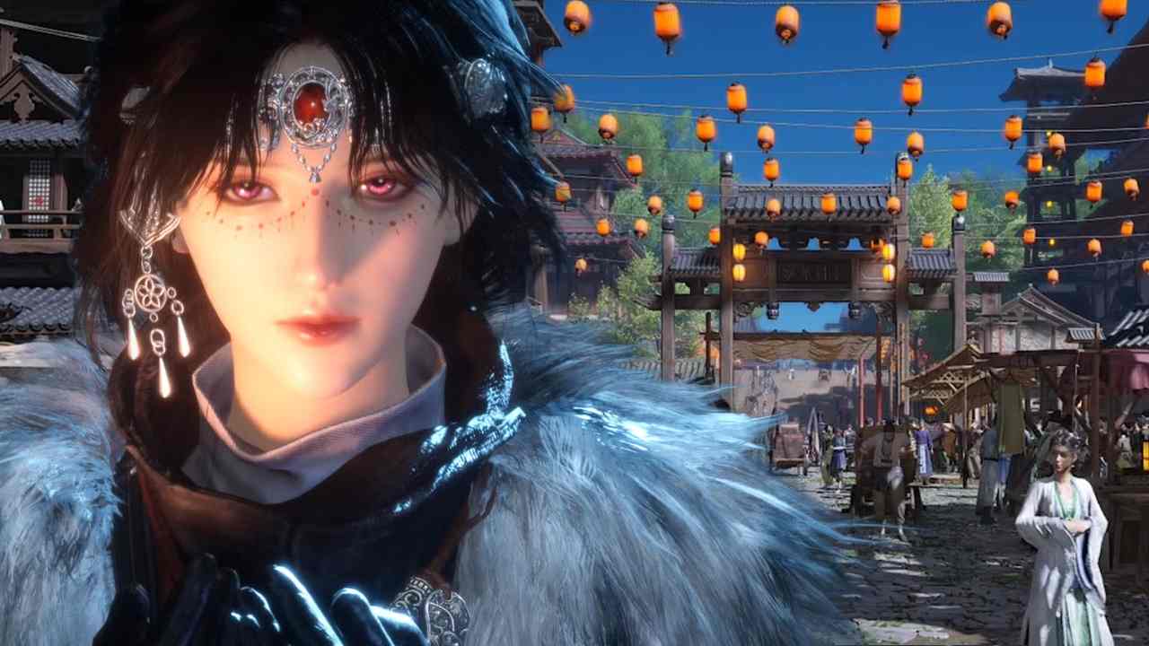 where winds meet character standing in a city