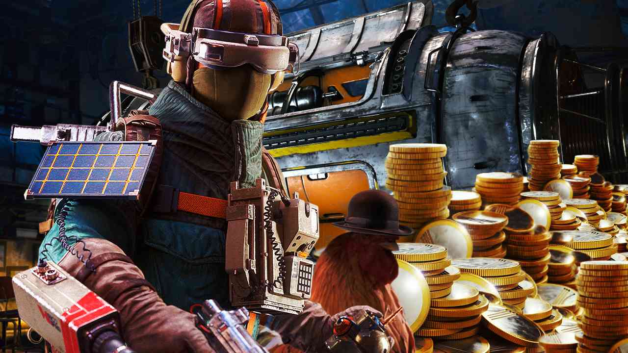 Arc Raiders characters standing in the expedition caravan with heaps of money