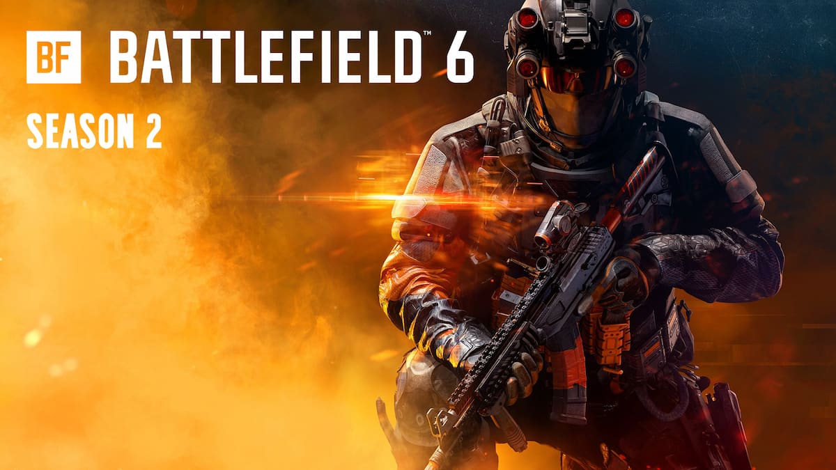 Promo cover image for Battlefield 6, showing a soldier against an orange and blue background and featuring the text Battlefield 6 and Season 2.
