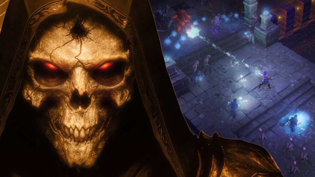 Diablo 2 skeleton in front of DarkHaven