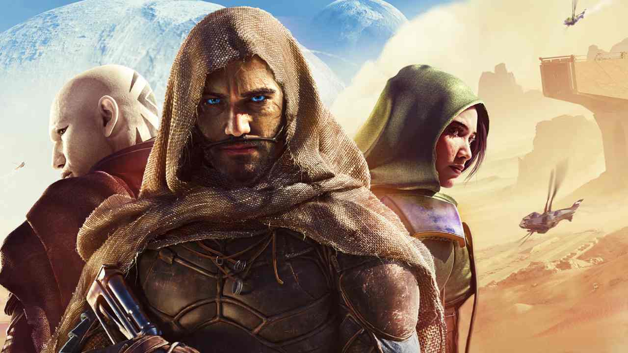 Dune Awakening characters standing in front of a war