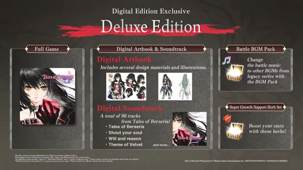 Image showing the contents of the Deluxe Edition for Tales of Berseria Remastered.