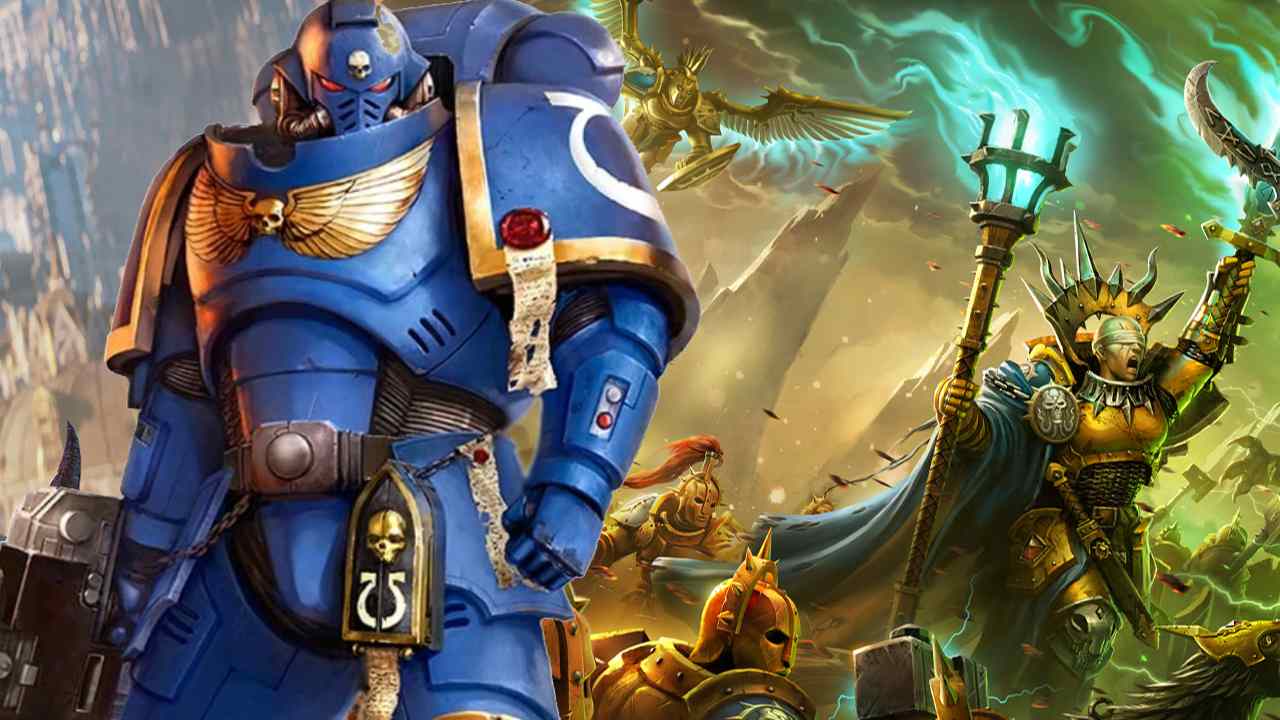 Warhammer 40,000 ultramarine standing in front of Age of Sigmar