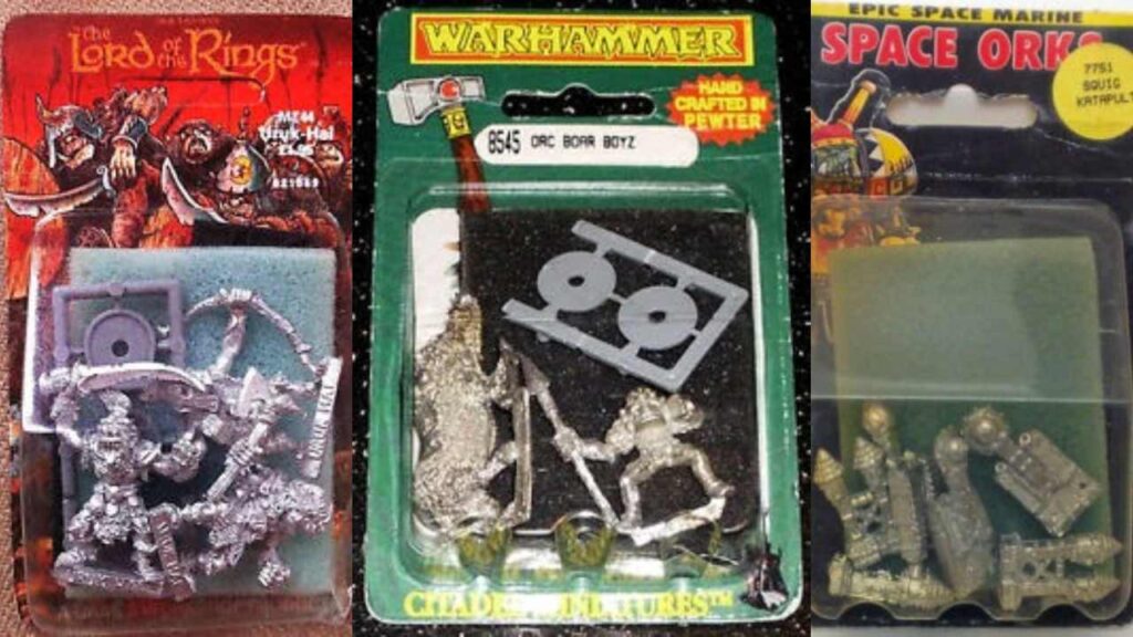 Warhammer Fantasy and 40K Space Marine blister packs from the mid 1980s