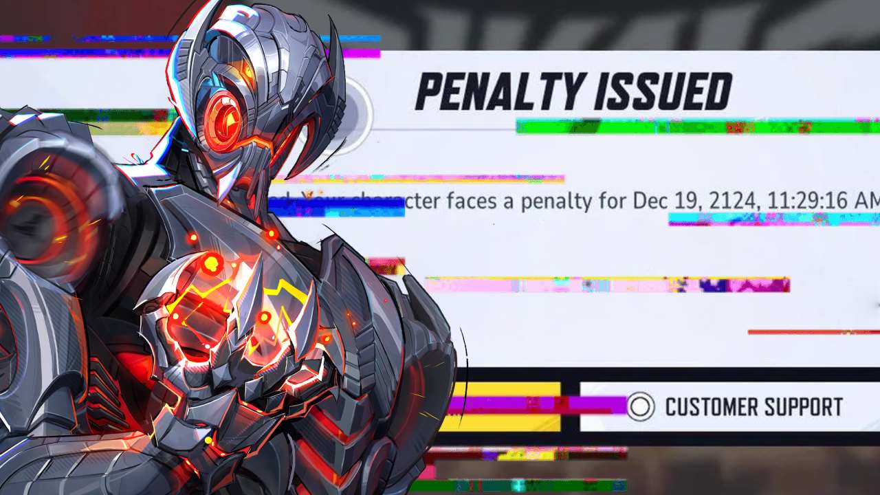 Marvel Rivals ultron standing in front of a penalty ban message