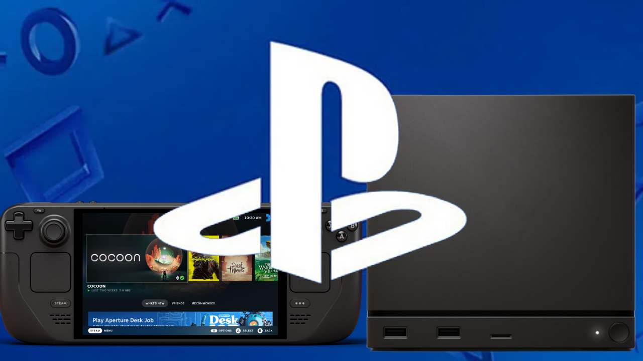 PlayStation logo in front of Steam Deck and Steam Machine