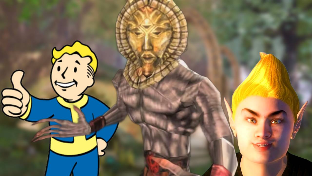 Dagoth Ur, Adoring Fan, and Vault Boy in the same image