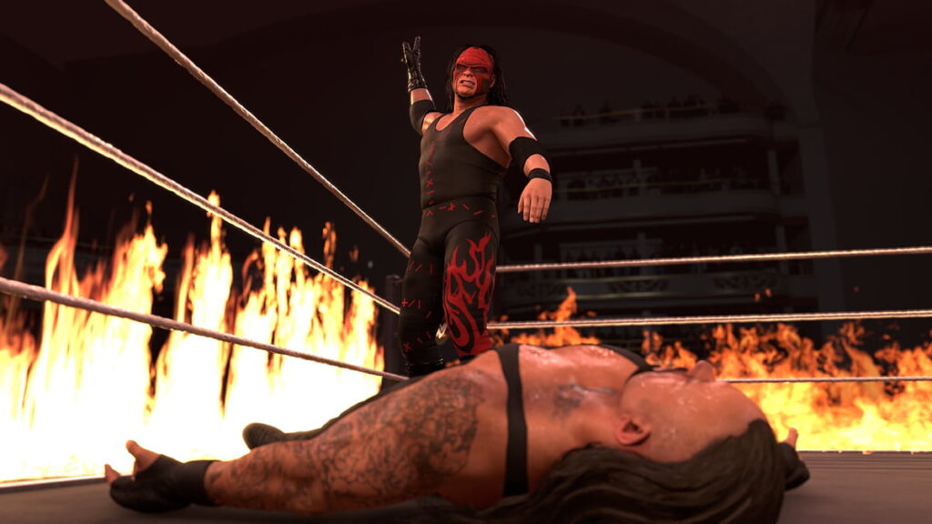 Image showing the WWE 2K26 gameplay, showcasing a finisher wrestling move.