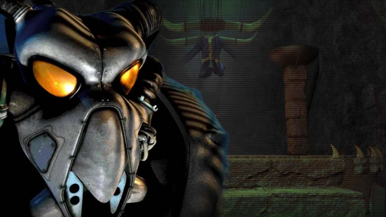 Fallout 2 Enclave soldier standing in front of temple